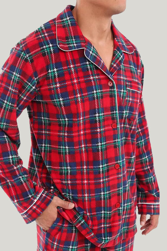 Men'S Checkered Cotton Pajama Long-Sleeved Trousers Set, Fine Workmanship Men'S Sleepwear Set With Drawstrings And Pockets