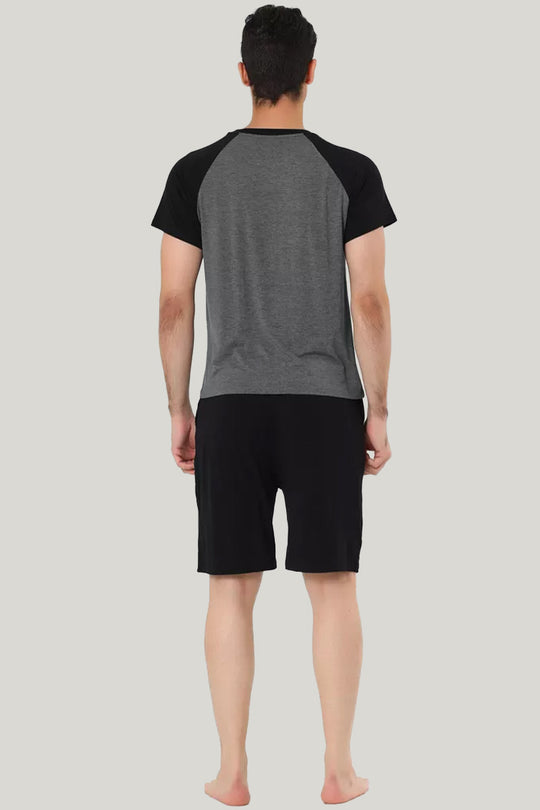 Men'S Short-Sleeved Shorts Round-Neck Pajama Set, Comfortable And Breathable Bamboo Fiber Sleepwear Set