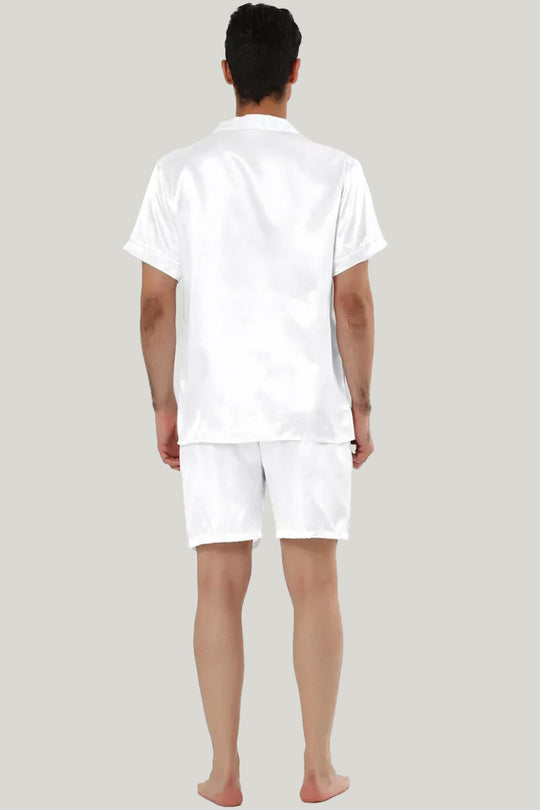 Men'S Short-Sleeved Shorts Satin Pajama Set, Classic Men'S Sleepwear Set