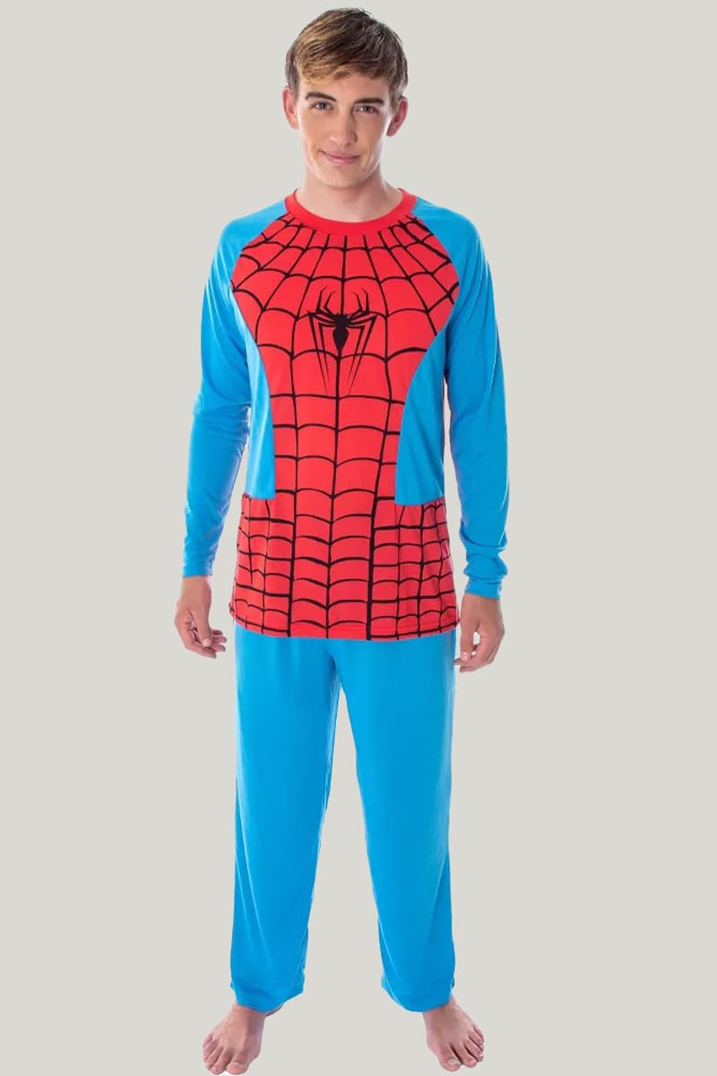 Men'S Spiderman Long-Sleeved Trousers Pajama Set, Comfortable And Breathable Men'S Bamboo Fiber Sleepwear Set