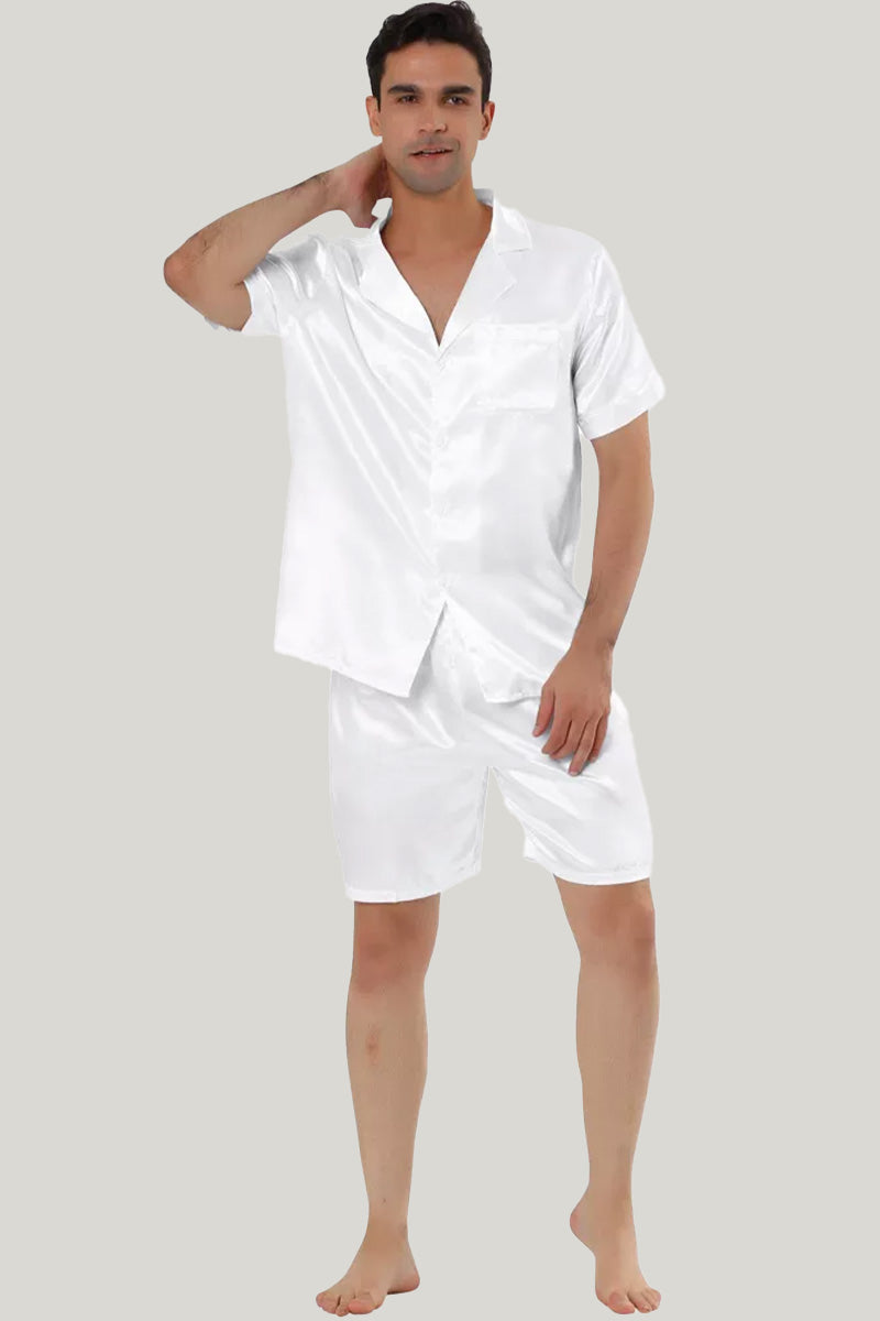 Men'S Short-Sleeved Shorts Satin Pajama Set, Classic Men'S Sleepwear Set