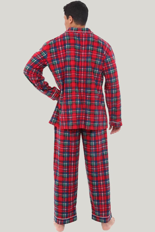 Men'S Checkered Cotton Pajama Long-Sleeved Trousers Set, Fine Workmanship Men'S Sleepwear Set With Drawstrings And Pockets