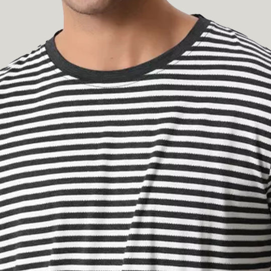 Round-Neck Striped Short-Sleeved Shorts Set, Classic Men'S Sleepwear Set