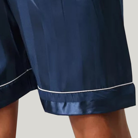 Men'S Short-Sleeved Shorts Satin Pajama Set, Striped Sleepwear Set