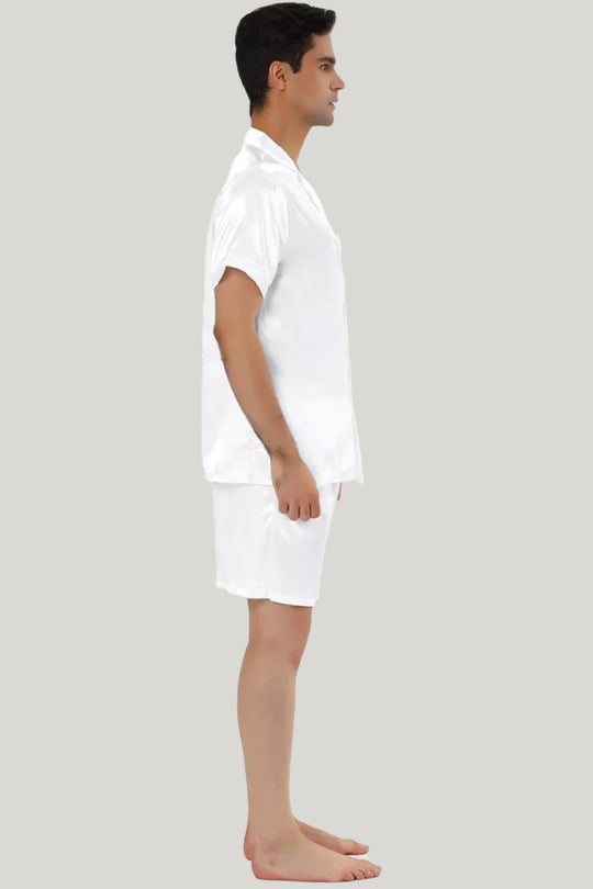Men'S Short-Sleeved Shorts Satin Pajama Set, Classic Men'S Sleepwear Set