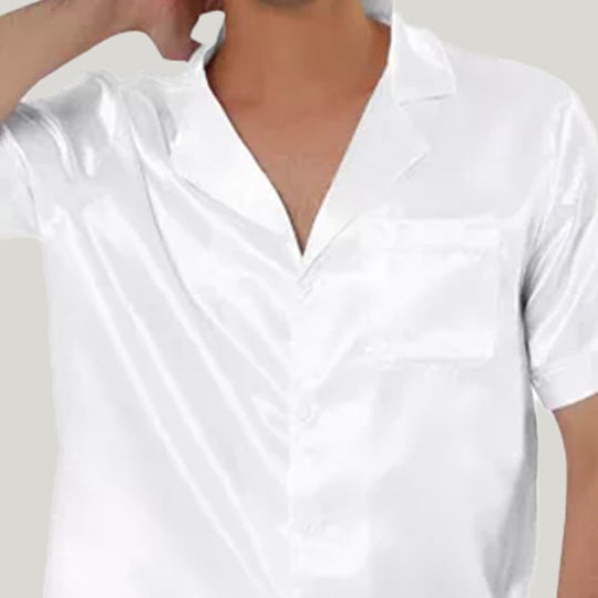 Men'S Short-Sleeved Shorts Satin Pajama Set, Classic Men'S Sleepwear Set