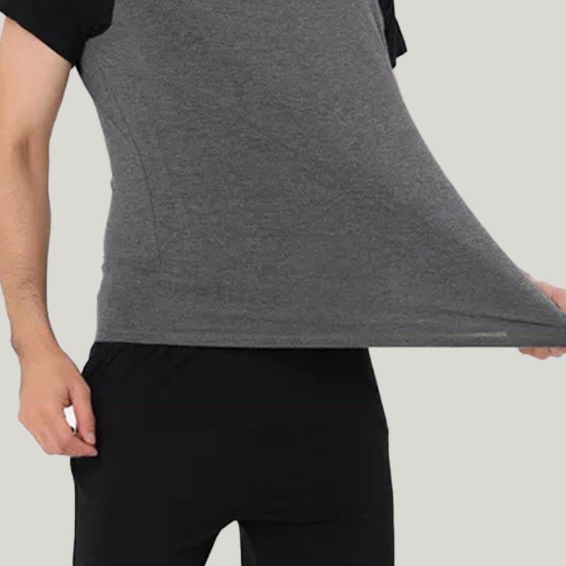 Men'S Short-Sleeved Shorts Round-Neck Pajama Set, Comfortable And Breathable Bamboo Fiber Sleepwear Set