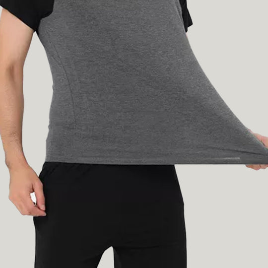 Men'S Short-Sleeved Shorts Round-Neck Pajama Set, Comfortable And Breathable Bamboo Fiber Sleepwear Set
