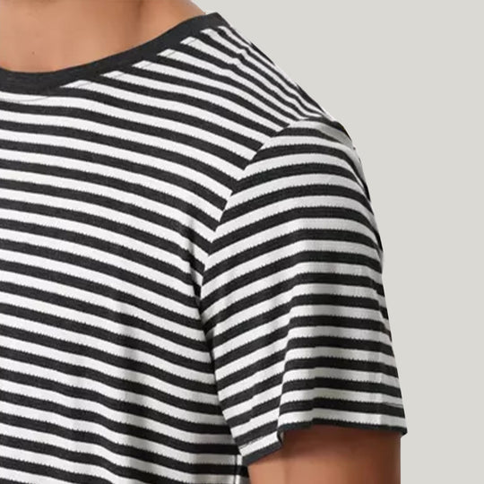 Round-Neck Striped Short-Sleeved Shorts Set, Classic Men'S Sleepwear Set