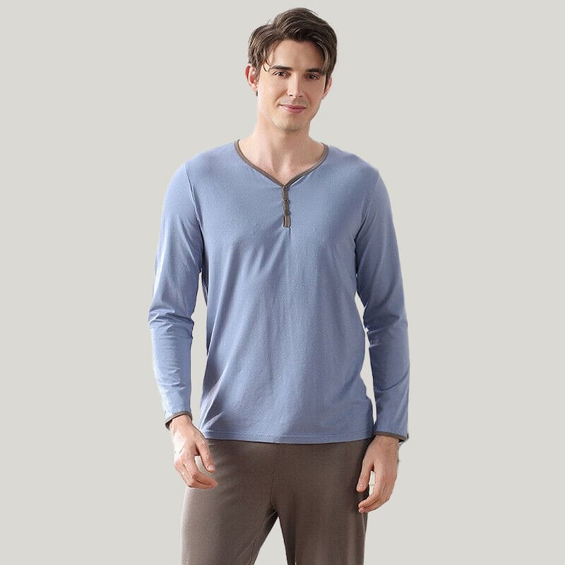 Soft And Breathable Men'S Lounge Tops Pajamas, V-Neck Bamboo Fiber Casual Nightshirts