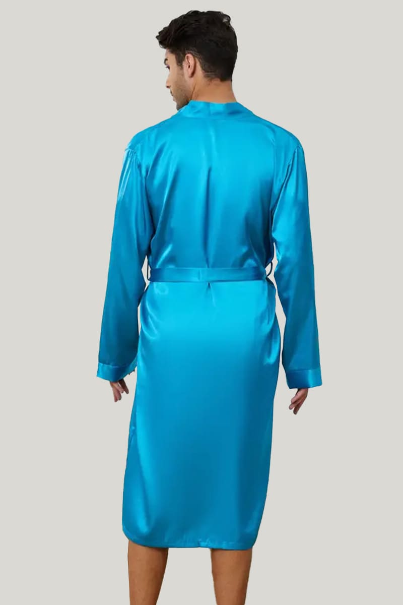 Antibacterial Breathable Mulberry Silk Robe Shorts Two-Piece Set, Classic Solid Sleepwear With Tie Waist