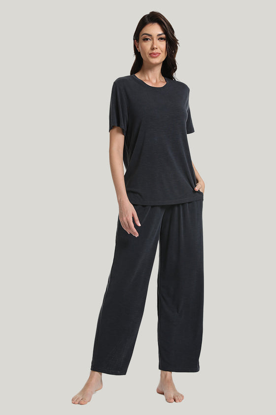 Antibacterial Breathable Mint fiber Women’s Knit Short-sleeve Long Pants Pajamas Set-2311290120
