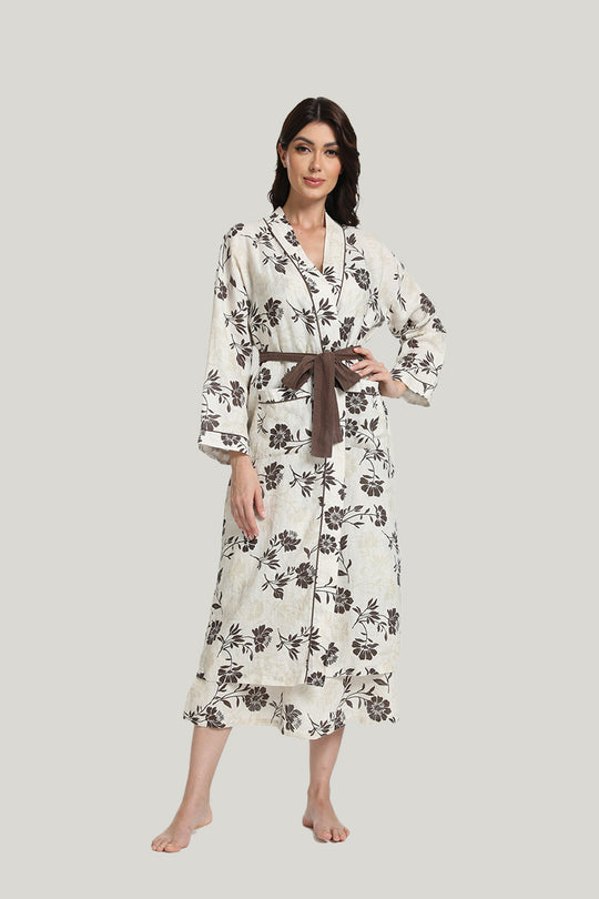 Natural Breathable Linen Women’s Woven Bathrobe Long Nightgown-2211740205