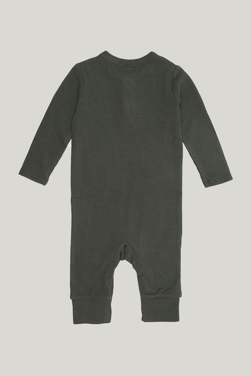 Soft Solid Color Baby Long-Sleeved Long Pants Baby Sleepsuits, Bamboo Fiber Waffle Onesie Bean Hat 2Pcs-2315580180