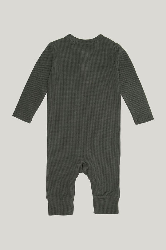 Soft Solid Color Baby Long-Sleeved Long Pants Baby Sleepsuits, Bamboo Fiber Waffle Onesie Bean Hat 2Pcs-2315580180