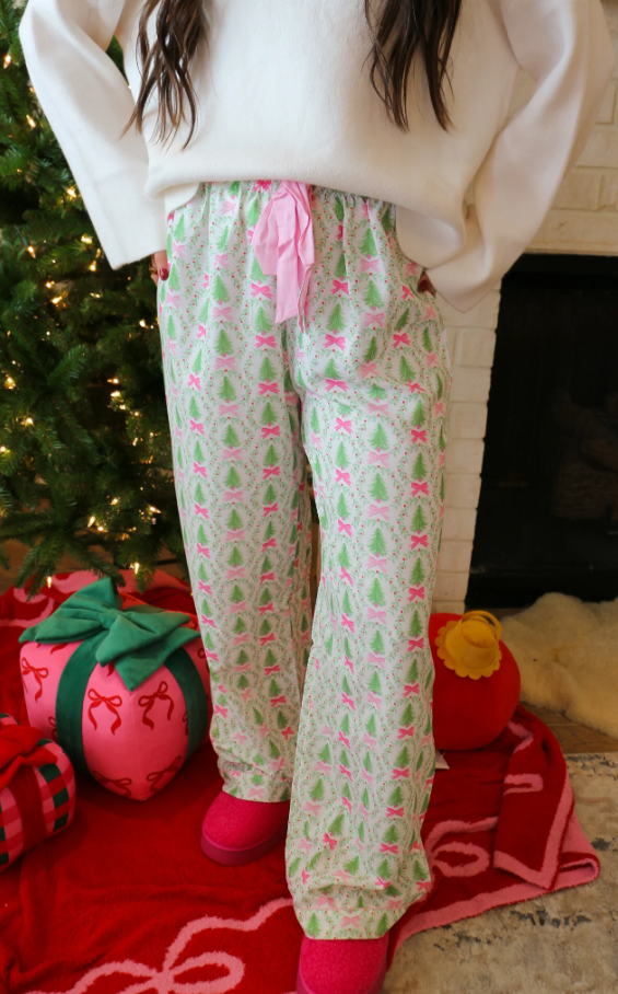 Private Label Bow Pajama Sets, Loose Fit Pajama Sets
