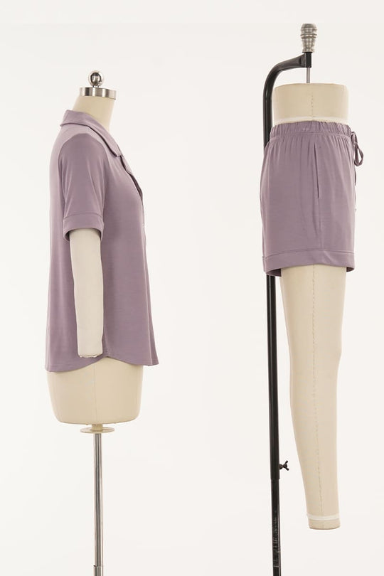 Private Label Modal Pajama & Shorts Set With Piping, Gift Box Sleepwear Factory-2516830151