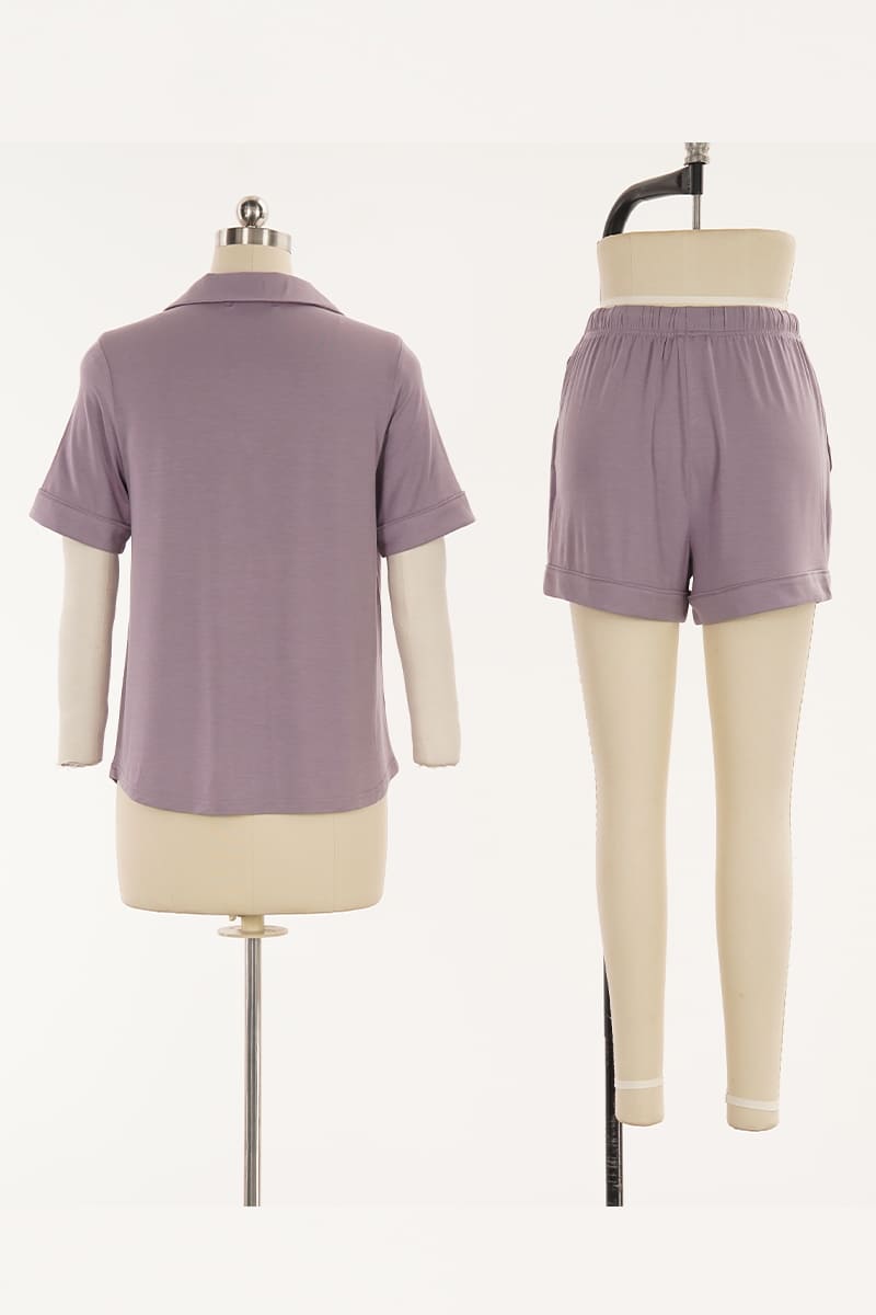 Private Label Modal Pajama & Shorts Set With Piping, Gift Box Sleepwear Factory-2516830151