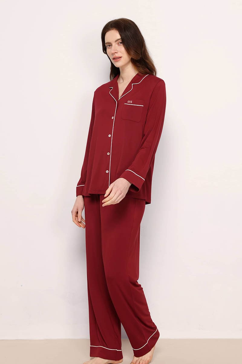 Private Label Piped Pj Sets,Bulk Lyocell Nighty Supplier