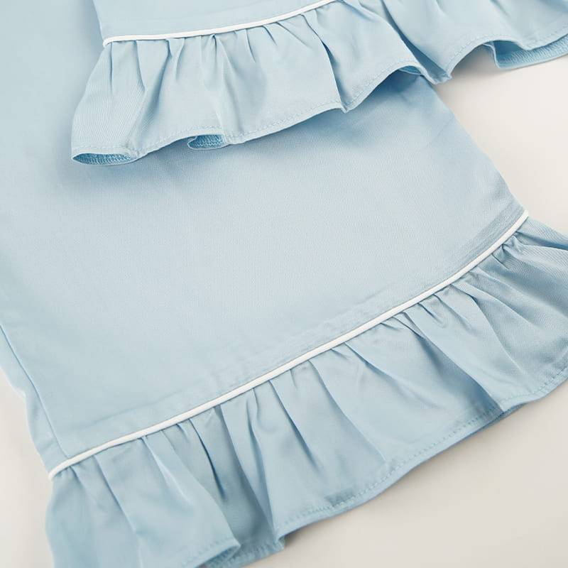 Private Label Ruffle Bamboo Satin Long-Sleeve Pajama Set Factory-2517190209