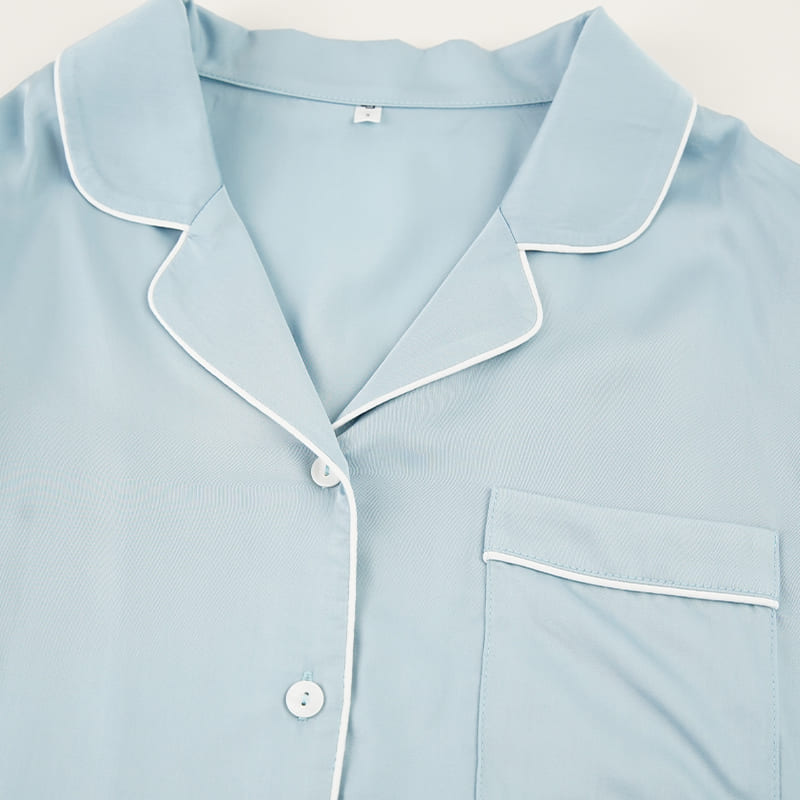 Private Label Ruffle Bamboo Satin Long-Sleeve Pajama Set Factory-2517190209