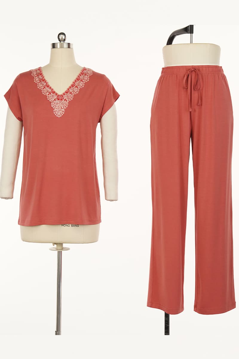 Private Label Women’S V-Neck Lace Sleep Set, Lenzing™ Modal Loungewear Factory