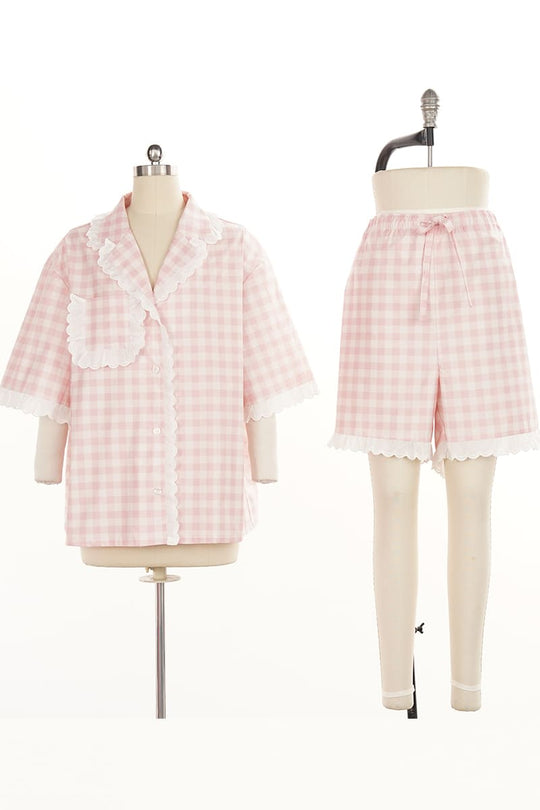 Private Label Girls' Contrast Trim Cotton Short-Sleeve Pajama Set Factory-2515580023