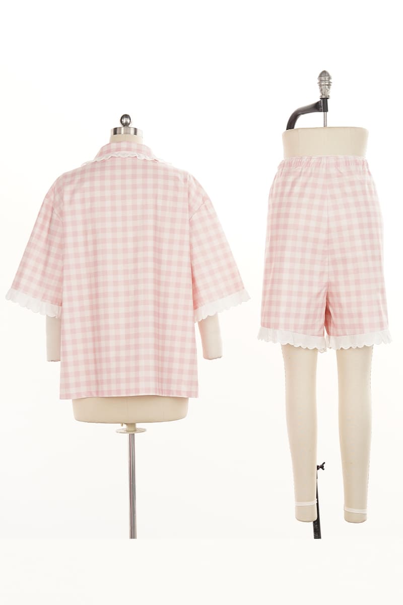 Private Label Girls' Contrast Trim Cotton Short-Sleeve Pajama Set Factory-2515580023