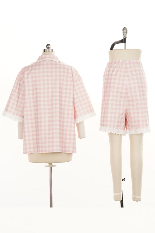 Private Label Girls' Contrast Trim Cotton Short-Sleeve Pajama Set Factory-2515580023