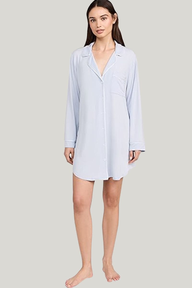 Private Label Relaxed Bamboo Striped Patch Pocket Nightshirt