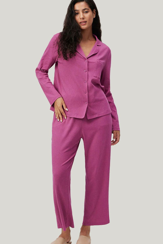 Private Label Women'S Notched Collar Bamboo Piping Pj Sets