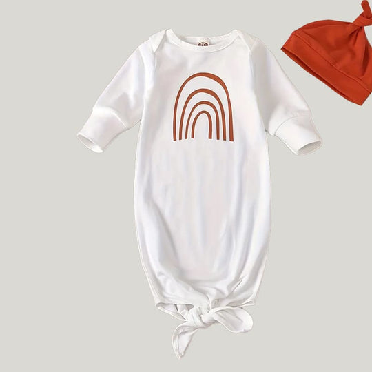 Comfortable Breathable Knotted Gown Pure Cotton Newborn Sleeping Bag With Bean Hat
