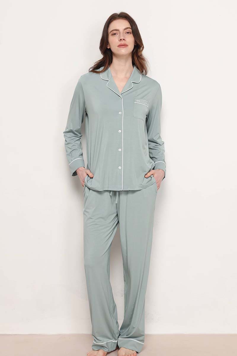 Custom Piped Pj Sets,Bulk Lyocell Nighty Supplier