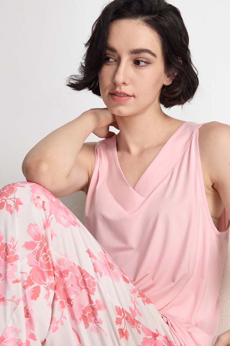 Custom Luxe Knit V-Neck Pant Set,Bulk Lyocell Nighty Supplier