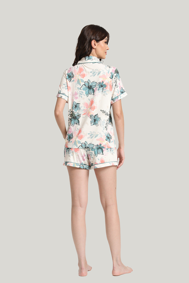 Resort Style Women’s Knit Short-sleeve Shorts Cord Piping Pajamas Set-2215500055