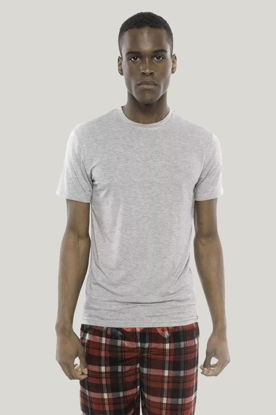 Grey Round Neck Short Sleeved Bamboo Fiber Tops