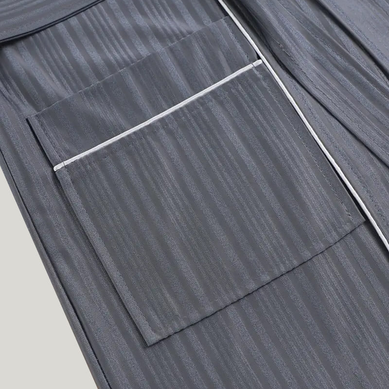 Comfortable And Breathable Men'S Piping Robe, Classic Solid Color Sleepwear With Tie Waist