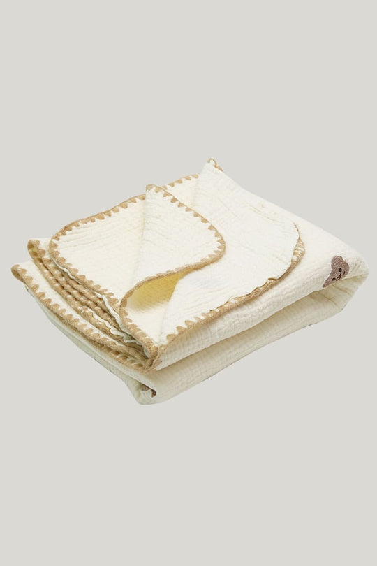 Soft Skin-Friendly Infant Bordered Blanket Swaddle 2-Layer Cotton Gauze Blanket-2416780011