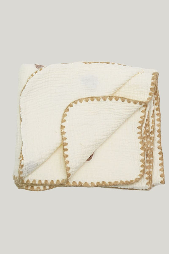Soft Skin-Friendly Infant Bordered Blanket Swaddle 2-Layer Cotton Gauze Blanket-2416780011