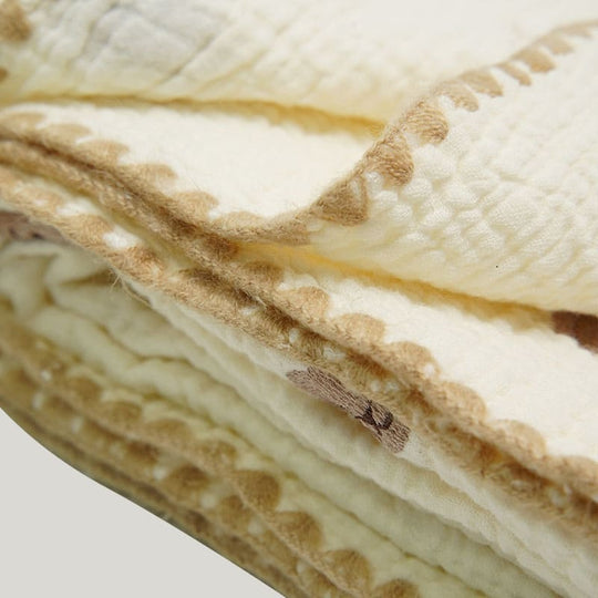 Soft Skin-Friendly Infant Bordered Blanket Swaddle 2-Layer Cotton Gauze Blanket-2416780011