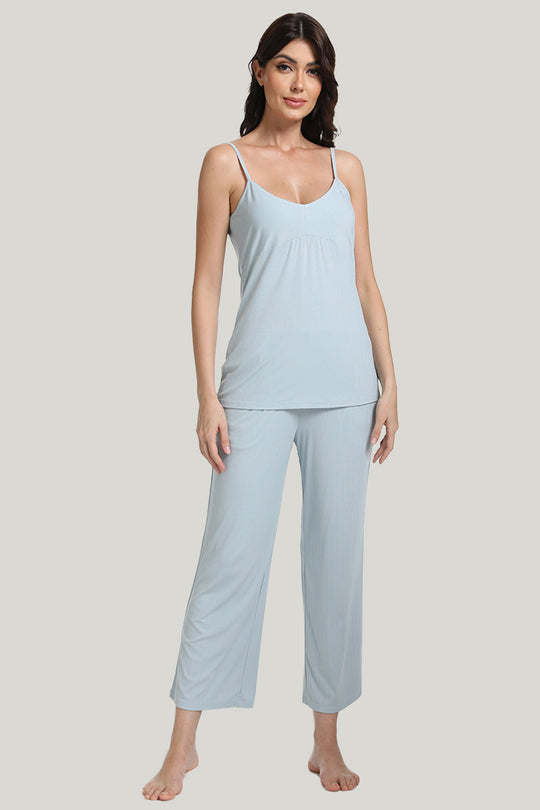 Tie Bamboo Women’s Knit Mid-sleeve Robe Pajamas Set-2311820086