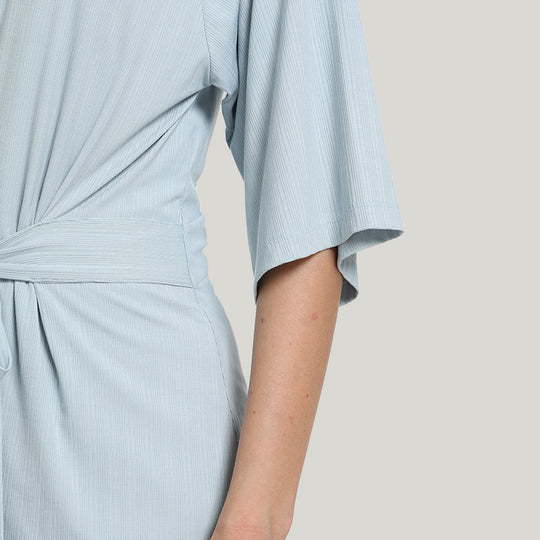 Tie Bamboo Women’s Knit Mid-sleeve Robe Pajamas Set-2311820086