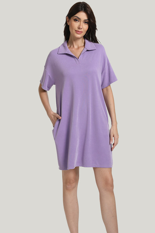 Comfortable Breathable V Women’s Knit Short-sleeve Nightgown-2311740069
