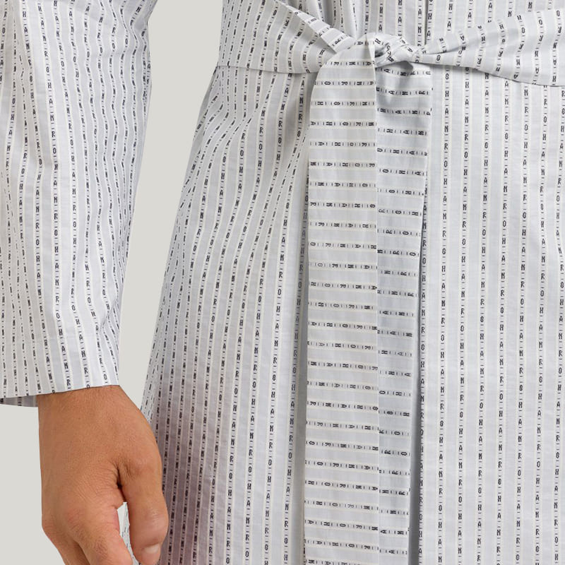 White Cotton Robes With Stripes And Letters