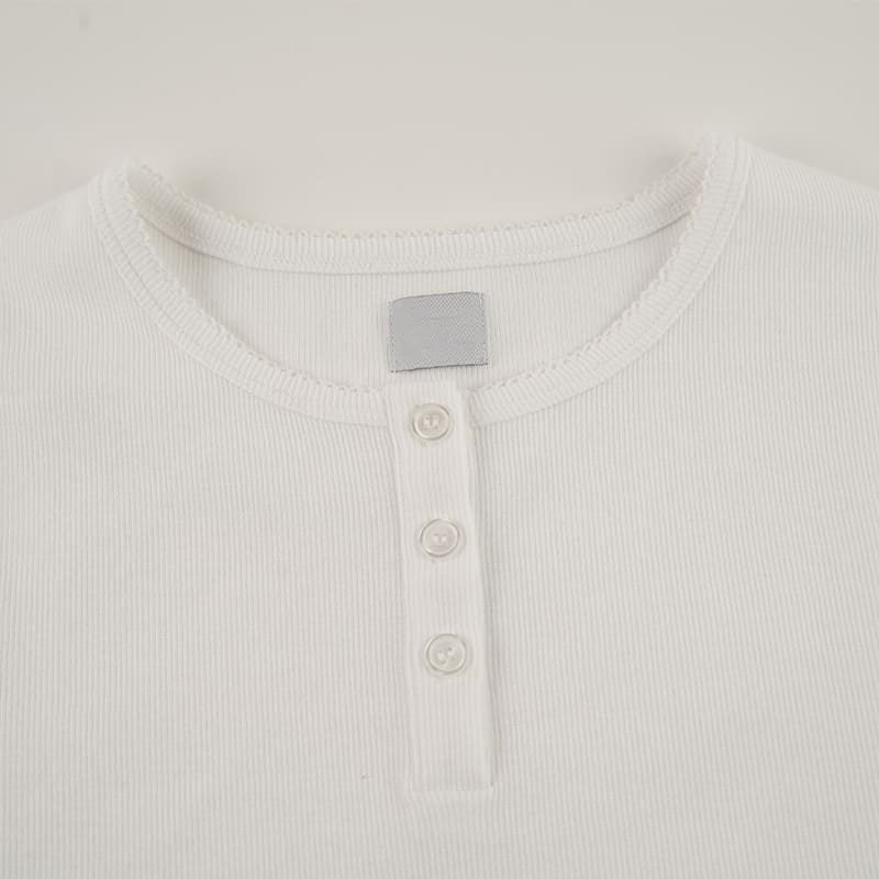 White Rib-Knit Button-Front 2-Piece Pajama Set Factory-2516830103