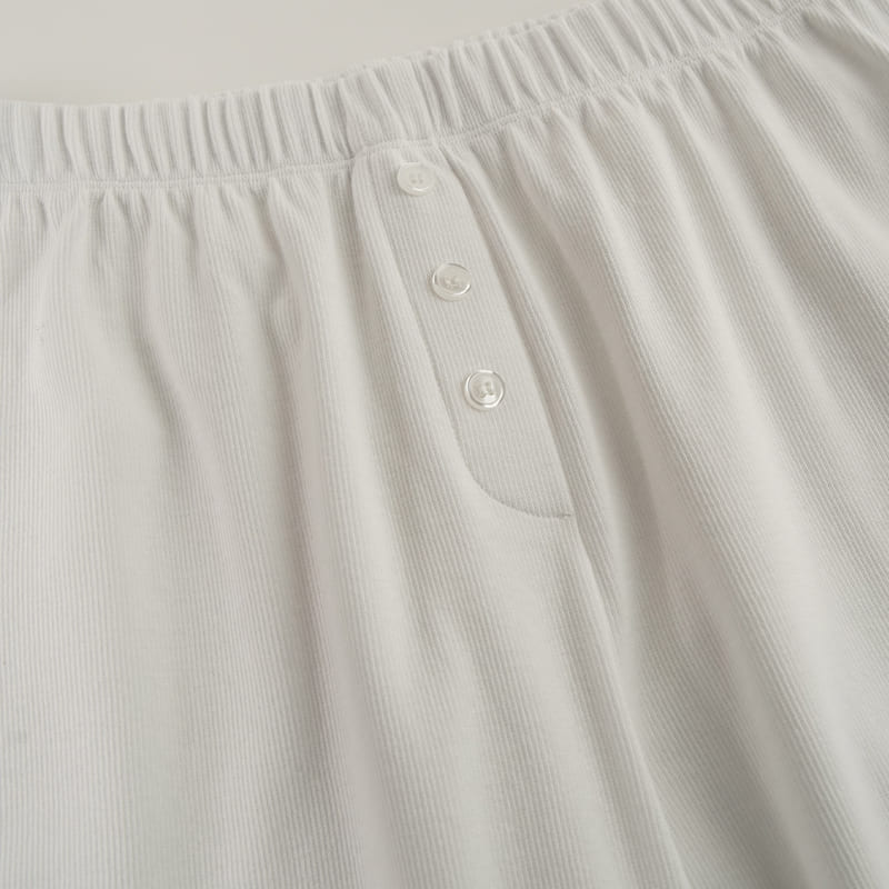 White Rib-Knit Button-Front 2-Piece Pajama Set Factory-2516830103