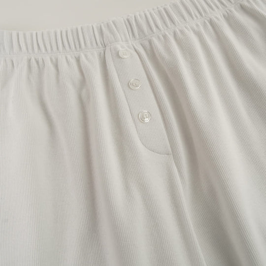 White Rib-Knit Button-Front 2-Piece Pajama Set Factory-2516830103