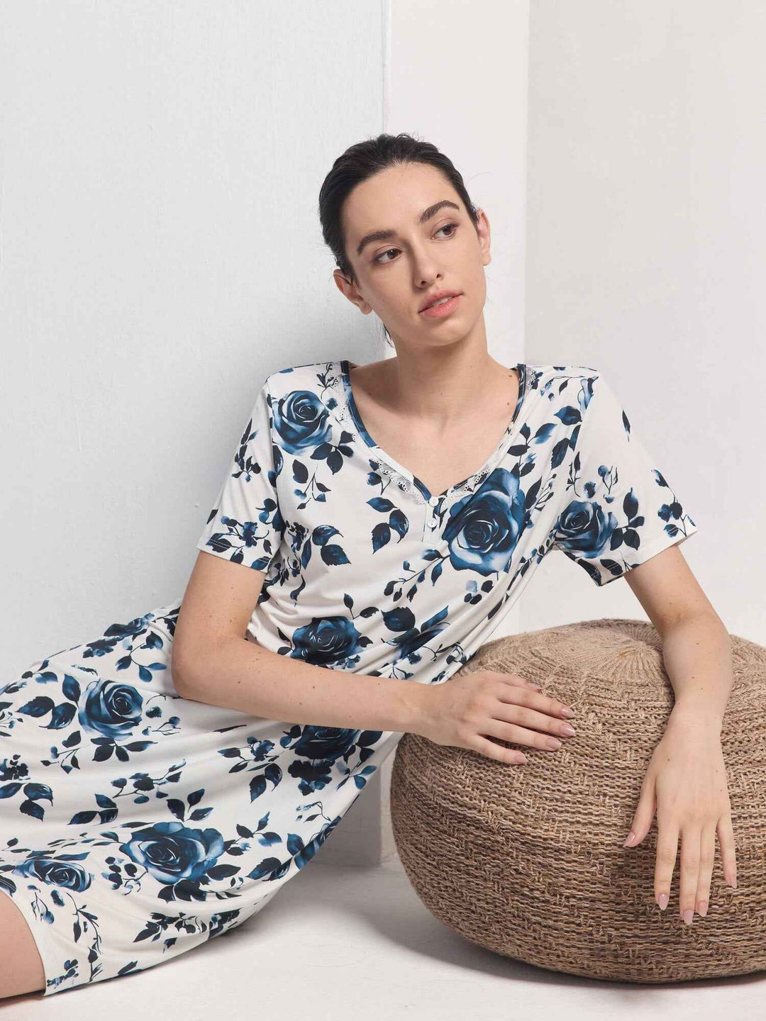 Wholesale Bamboo Lace-Trimmed V-Neck Lounge Dress Manufacturers