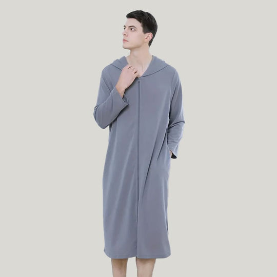 Men'S Zipper And Hooded Long-Sleeved Robe, Comfortable And Breathable Bamboo Fiber Sleepwear And Casual Pajamas