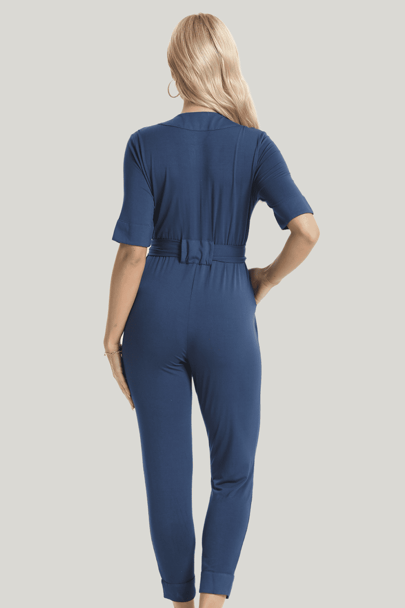 Women'S Bamboo Onesies, Short-Sleeved Long Pants Solid Color Jumpsuit